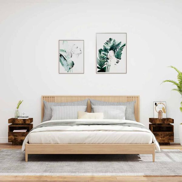 vidaXL Mesas cabeceira c/ luzes LED 2 pcs 40x39x48,5cm carvalho fumado