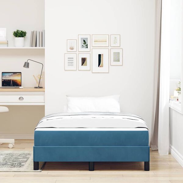 vidaXL Cama Box com colch&atilde;o Azul Escuro 120 x 200 cm tecido