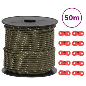 vidaXL Corda para tenda com tiras refletoras e esticadores 50 m 4 mm