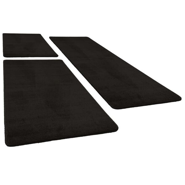 vidaXL Tapetes de quarto shaggy pelo alto 3 pcs preto