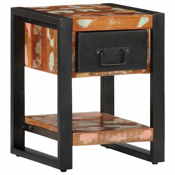 vidaXL Mesa de cabeceira multicor 35x34x45cm madeira maciça recuperada