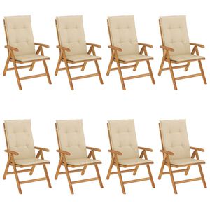 vidaXL Cadeiras de jardim reclin&aacute;veis c/ almofad&otilde;es 8 pcs teca maci&ccedil;a