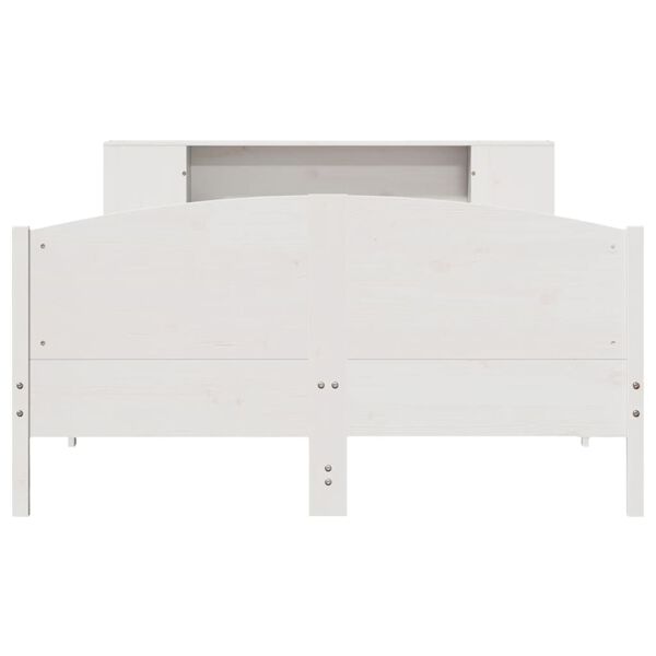 vidaXL Cama com estante sem colch&atilde;o 135x190 cm pinho maci&ccedil;o branco