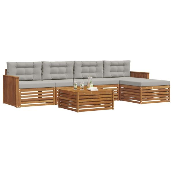 vidaXL Conjunto de Sof&aacute;s para Exterior 6 pcs Cinza Natural e Claro