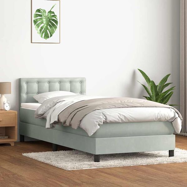 vidaXL Cama com molas/colch&atilde;o Cinza Claro 90x210 cm veludo