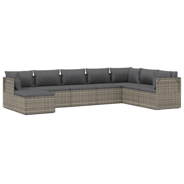 vidaXL 8 pcs conjunto lounge de jardim c/ almofad&otilde;es vime PE cinzento
