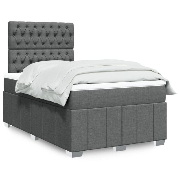 vidaXL Cama boxspring com colch&atilde;o 120x190 cm tecido cinzento-escuro