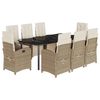 vidaXL 9 pcs conjunto de jantar p/ jardim com almofad&otilde;es vime PE bege