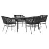 vidaXL Conjunto de jantar jardim 5 pe&ccedil;as almofadas vidro vime PE preto