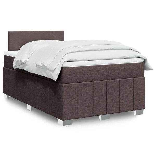vidaXL Cama boxspring com colch&atilde;o 120x190 cm tecido castanho-escuro