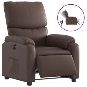 vidaXL Poltrona reclin&aacute;vel el&eacute;trica couro artificial castanho