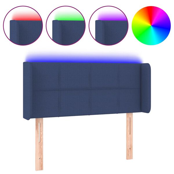 vidaXL Cabeceira de cama c/ luzes LED tecido 103x16x78/88 cm azul