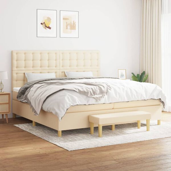 vidaXL Cama com molas/colch&atilde;o 200x200 cm tecido cor creme