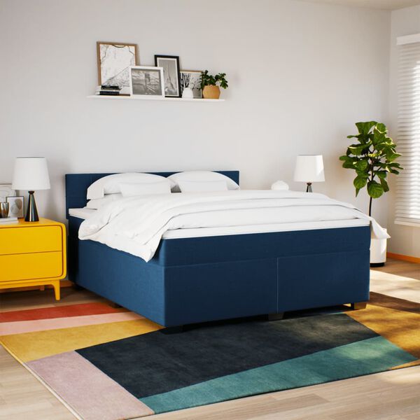 vidaXL Cama com molas/colch&atilde;o 180x200 cm tecido azul