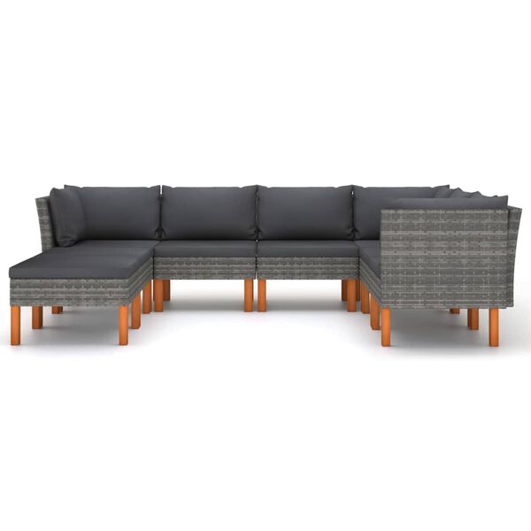 vidaXL 8 pcs conjunto lounge de jardim c/ almofad&otilde;es vime PE cinzento