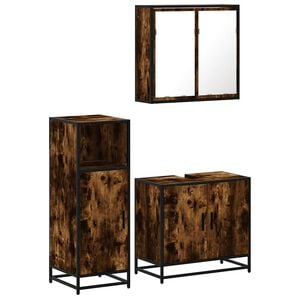 vidaXL 3 pcs conjunto de m&oacute;veis WC madeira processada carvalho fumado