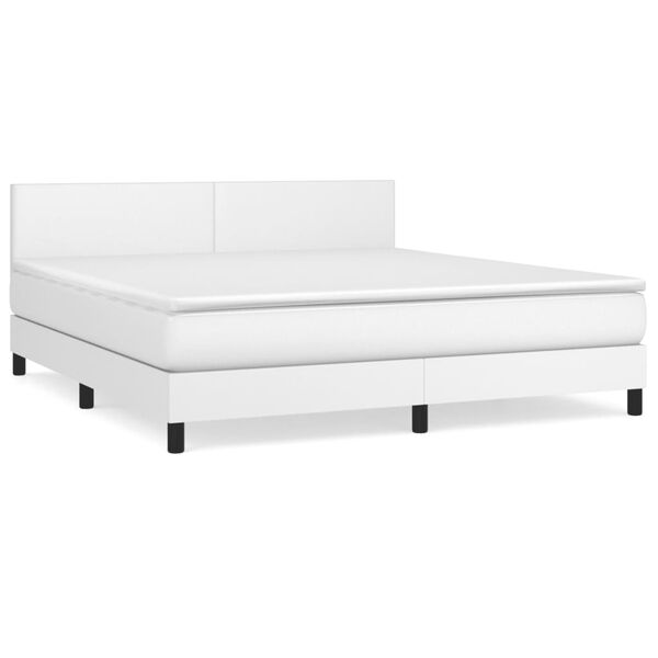 vidaXL Cama com molas/colchão 160x200 cm couro artificial branco