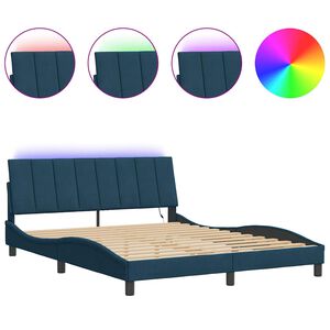 vidaXL Estrutura de cama com LED sem colch&atilde;o Hanko 160x200 cm veludo azul