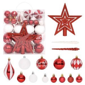 vidaXL 64 pcs conjunto de enfeites de Natal rosa/vermelho/branco