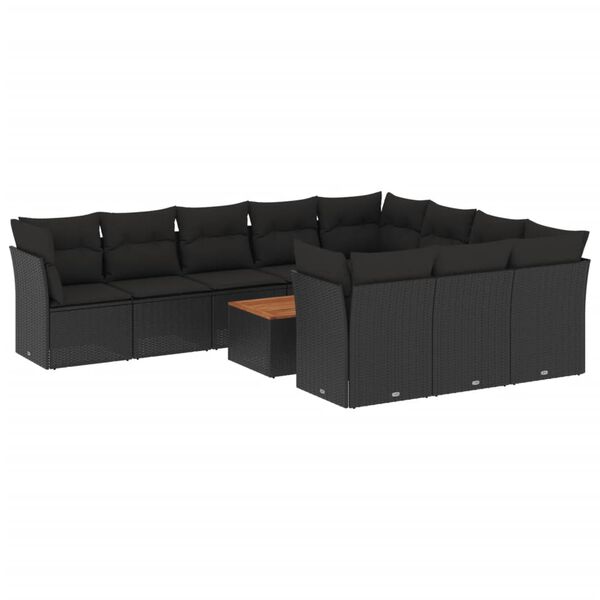 vidaXL 11 pcs conjunto sof&aacute;s de jardim c/ almofad&otilde;es vime PE preto