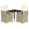 vidaXL 5 pcs conjunto de jantar p/ jardim com almofad&otilde;es vime PE bege