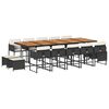 vidaXL 15 pcs conjunto de jantar p/jardim com almofad&otilde;es vime PE preto
