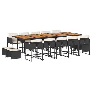 vidaXL 15 pcs conjunto de jantar p/jardim com almofad&otilde;es vime PE preto