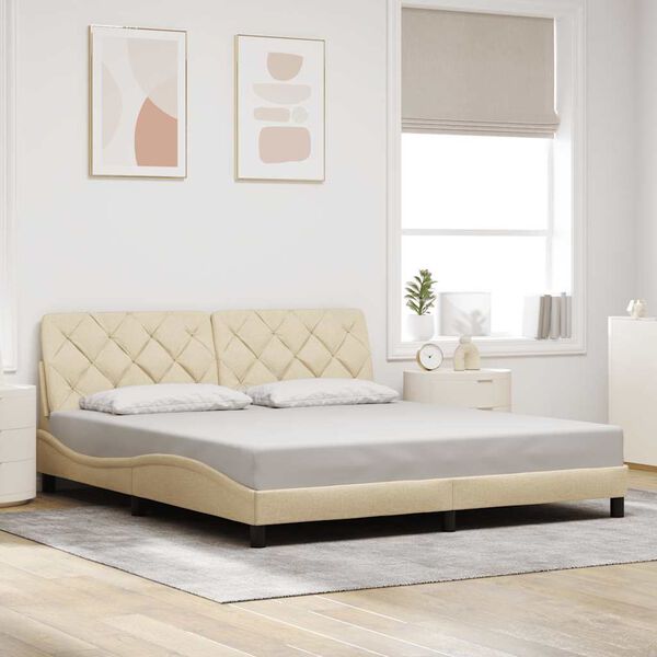 vidaXL Estrutura de cama sem colch&atilde;o 180x200 cm tecido cor creme