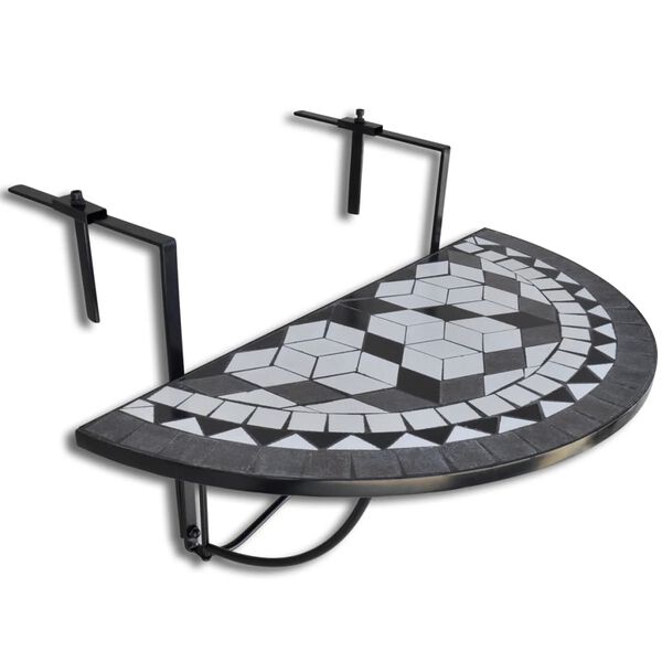 vidaXL Mesa de varanda suspensa mosaico preto e branco