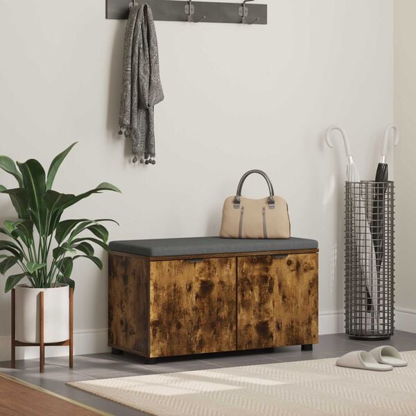 vidaXL Banco de Hall com almofada Carvalho Defumado 80 x 46 x 46 cm