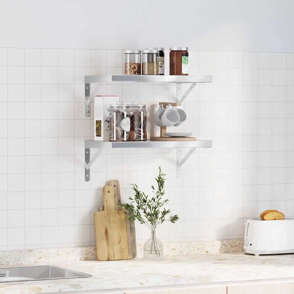vidaXL Prateleiras de parede 2 pcs 50x30 cm a&ccedil;o inoxid&aacute;vel prateado