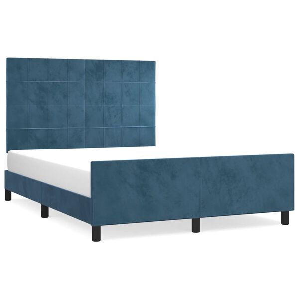 vidaXL Estrutura de cama sem colch&atilde;o 140x190 cm veludo azul-escuro