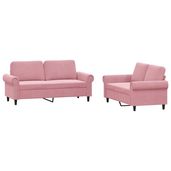 vidaXL 2 pcs conjunto de sofás com almofadões veludo rosa