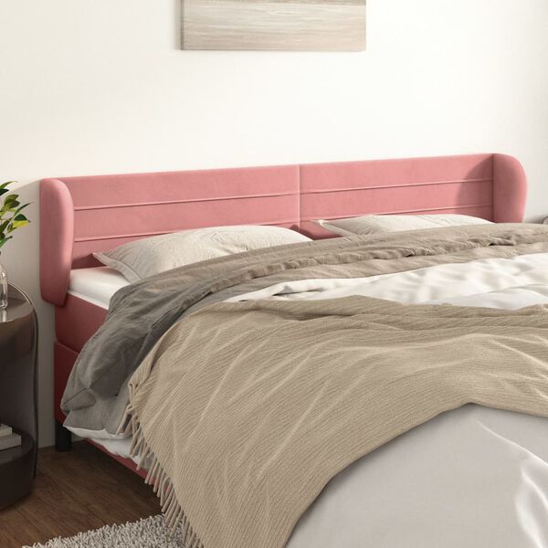 vidaXL Cabeceira de cama c/ abas veludo 183x23x78/88 cm rosa