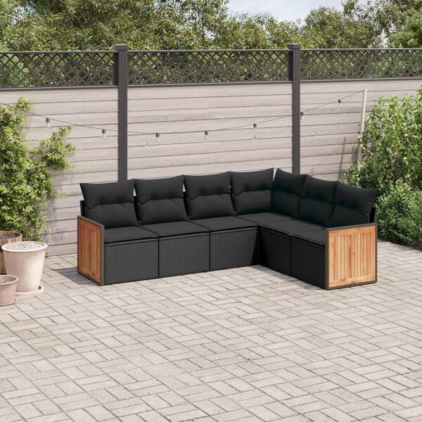 vidaXL 6 pcs conjunto sof&aacute;s de jardim c/ almofad&otilde;es vime PE preto