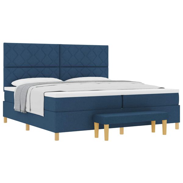 vidaXL Cama Box com colch&atilde;o com cabeceira Azul 200 x 200 cm tecido
