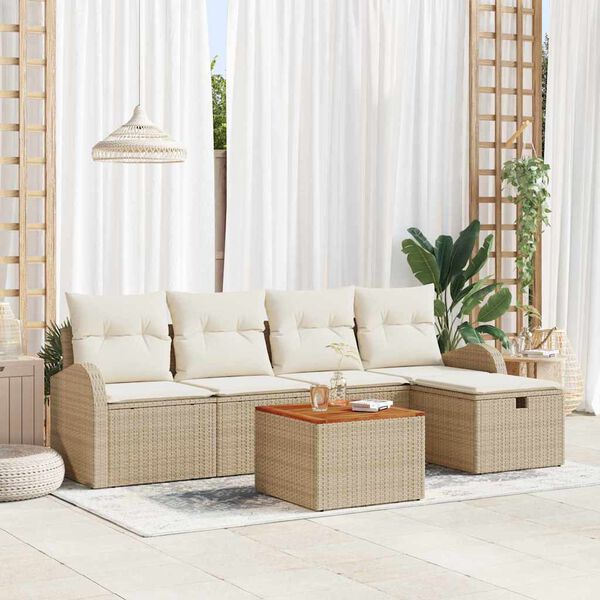 vidaXL Conjunto de Sof&aacute; de Jardim 6 pcs Bege Rattan Sint&eacute;tico