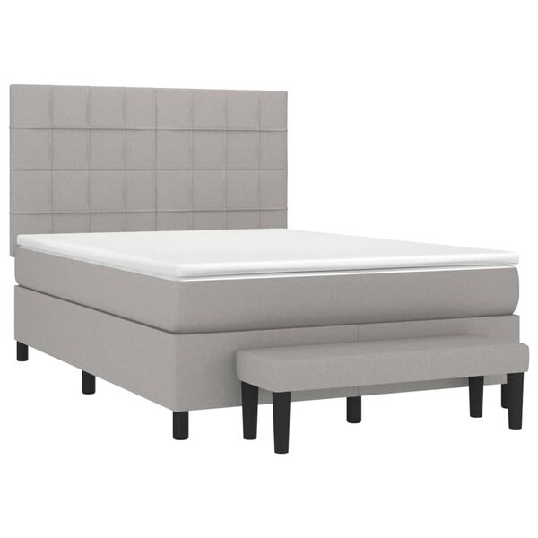 vidaXL Cama com molas/colch&atilde;o 140x190 cm tecido cinzento-claro
