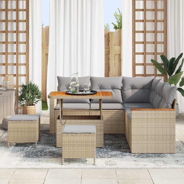 vidaXL Conjunto de Sof&aacute; de Jardim 8 pcs Bege Rattan Sint&eacute;tico