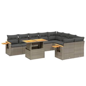 vidaXL 10 pcs conjunto sof&aacute;s de jardim c/ almofad&otilde;es vime PE cinzento