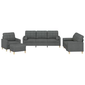 vidaXL 4 pcs conjunto de sof&aacute;s com almofadas tecido cinzento-escuro