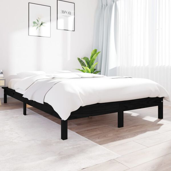 vidaXL Estrutura de cama 160x200 cm pinho maci&ccedil;o preto