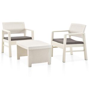 vidaXL Conjunto lounge para jardim 3 pcs pl&aacute;stico branco