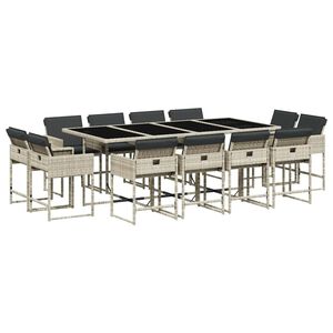 vidaXL 13 pcs conj. jantar jardim c/ almofad&otilde;es vime PE cinzento-claro