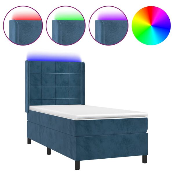 vidaXL Cama box spring c/ colch&atilde;o/LED 80x200 cm veludo azul-escuro