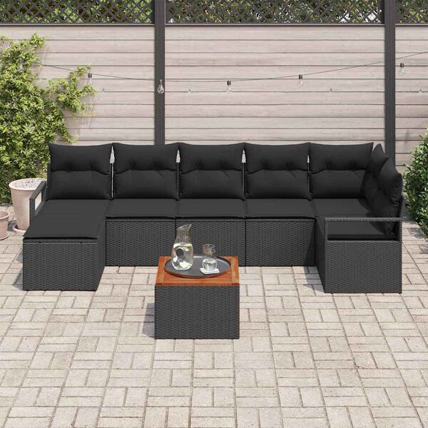 vidaXL Conjunto de Sof&aacute; de Jardim 8 pcs Preto vime PE