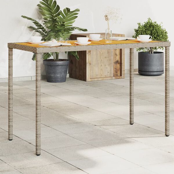 vidaXL Mesa de jardim com tampo em acácia 115x54x74 cm vime PE cinza