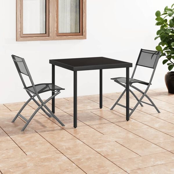 vidaXL Cadeiras de exterior dobráveis 2 pcs aço e textilene preto
