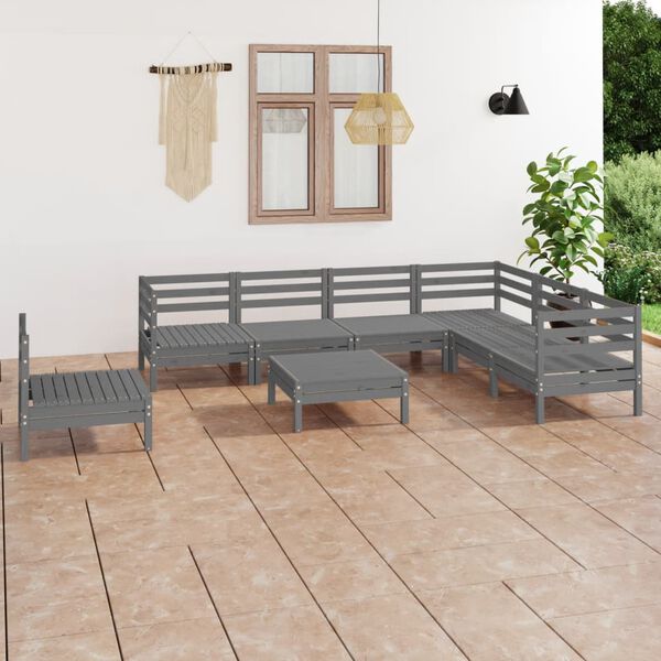 vidaXL 8 pcs conjunto lounge de jardim pinho maci&ccedil;o cinzento