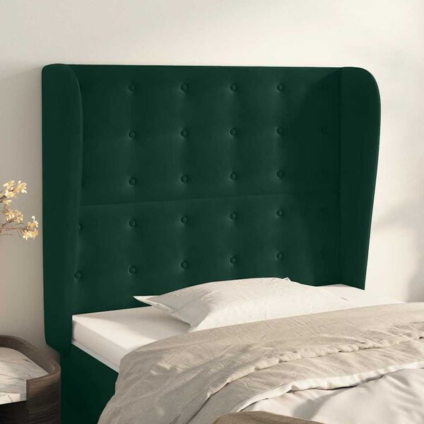 vidaXL Cabeceira cama c/ abas veludo 103x23x118/128 cm verde-escuro